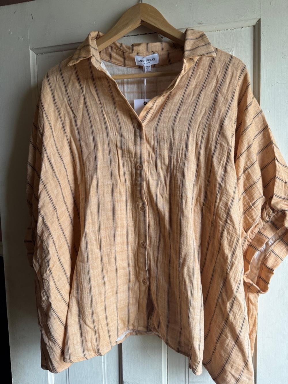 Soft Melon Striped Button-Up Shirt